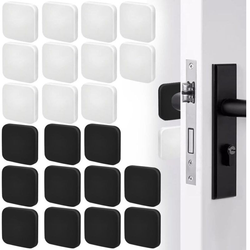 Set of 22 Wall-Mounted Door Handle Stoppers, 40 x 10 mm Black and White Silicone Door Stoppers, Self-Adhesive Door Stops, Square Protective Cushions,