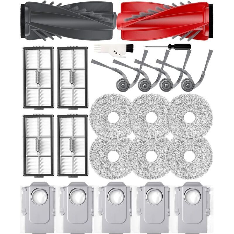 Set of 23 accessories for Roborock Saros 10R/Qrevo CurvX/Qrevo Curv 2 Pro robot vacuum cleaners: 2 main brushes, 4 side brushes, 5 dust bags, 4 HEPA