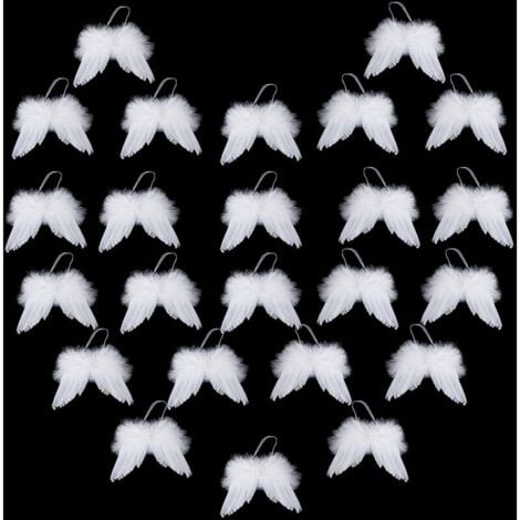 Set of 24 Angel Feather Wing Ornaments - 5 × 6 inch White Mini Angel Wings Christmas Tree Decor Hanging Vintage Chic Pendant for Christmas Holiday Party Decorations DIY Crafts and Wedding Acce