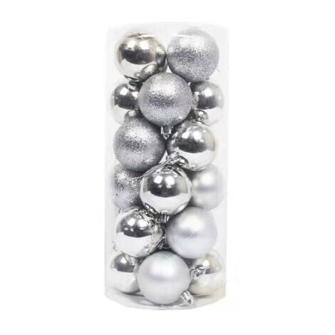 Set of 24 Christmas Balls 6cm, Silver Christmas Tree Ornaments, Christmas Tree Decoration Pendants