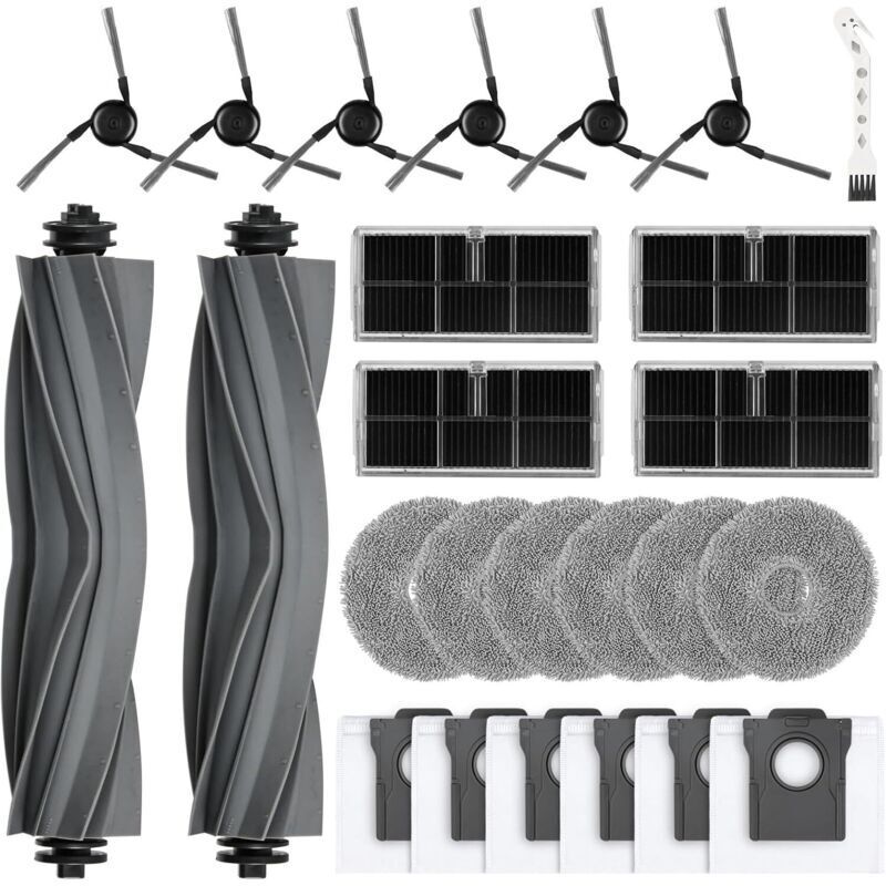 Set of 25 accessories for Dreame X40 Ultra Complete/X40 Master/L40 Ultra/Mova P50 Pro Ultra robot vacuum cleaners, 2 main brushes, 4 filters, 6