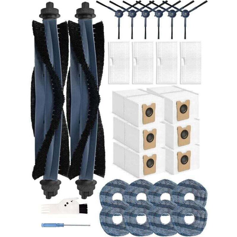 Set of 28 accessories for the Eufy Omni C20 robot vacuum cleaner: 2 roller brushes, 6 side brushes, 6 activated carbon dust bags, 4 HEPA filters, 8