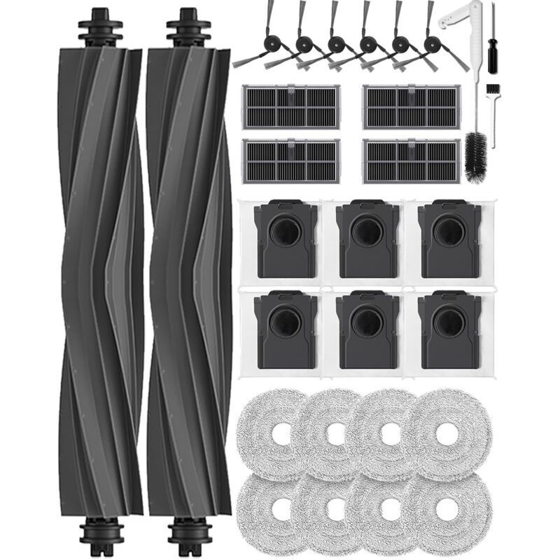 Set of 29 Accessories for Dreame X40 Ultra/L40 Ultra/X40 Master/Mova P50 Pro Ultra/P10 Pro Ultra Robot Vacuum Cleaners, 2 Roller Brushes, 6 Side