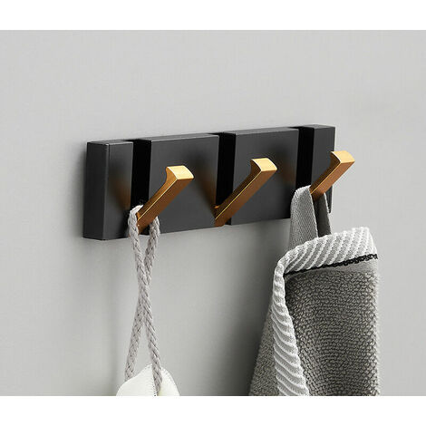 Set of 2x Modern Folding Clothes Hooks Coat Rack Hat Rack Folding Coat Rack Folding Coat Racks Milling Aluminum Alloy Finish(black gold, three hooks)
