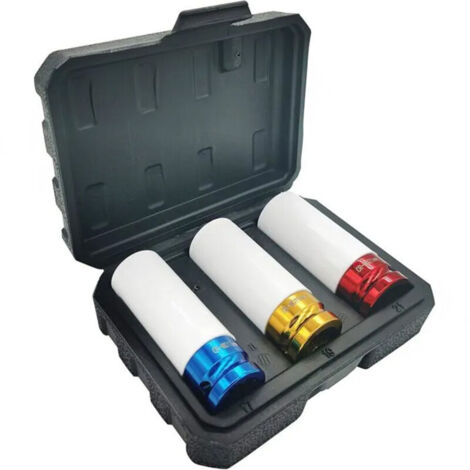 Set of 3 1/2" sockets for 17, 19 and 21 mm aluminum rims - For impact driver - 78 mm long
