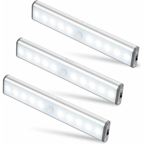 Set of 3 10 LED Lamps, Wireless, USB Rechargeable, Magnetic, Motion Detector, 2 Lighting Modes, Portable. Cupboard light, Emergency lamp, Child night light, Auxiliary… [Energy class A +++]