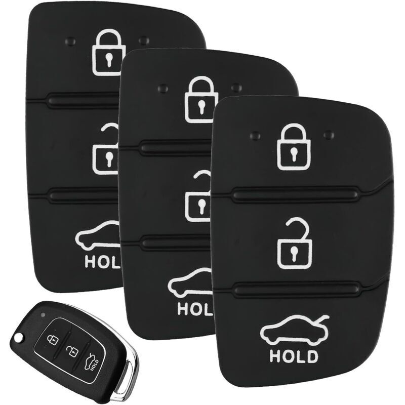 Set of 3 3-button key fobs compatible with Hyundai i40 i30 i20 i10 ix20 ix30 ix35 Santa Fe Tucson Elantra Accent Replacement rubber cover Black