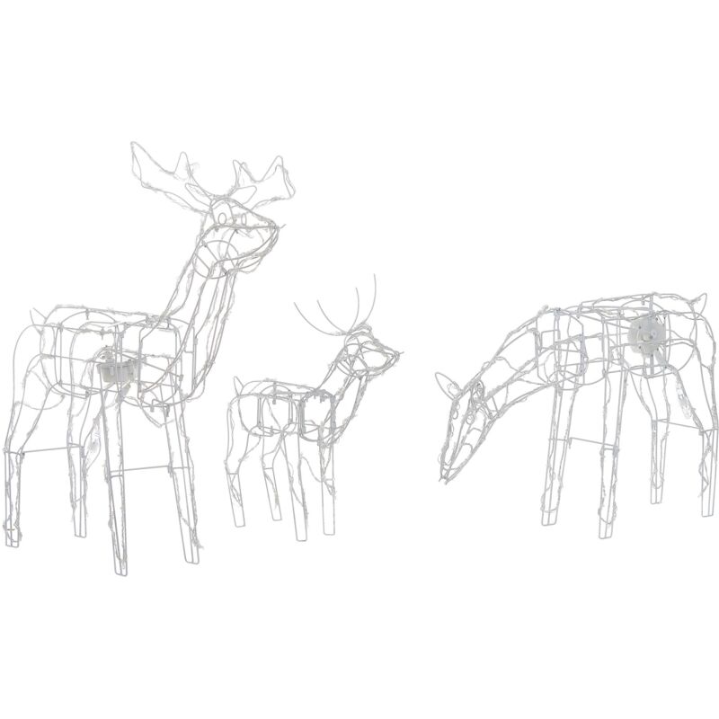 Beliani - Set of 3 Animated Garden led Decorations White Metal Lights Reindeer Mikkeli