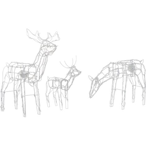 Set of 3 Animated Garden LED Decorations White Metal Lights Reindeer Mikkeli