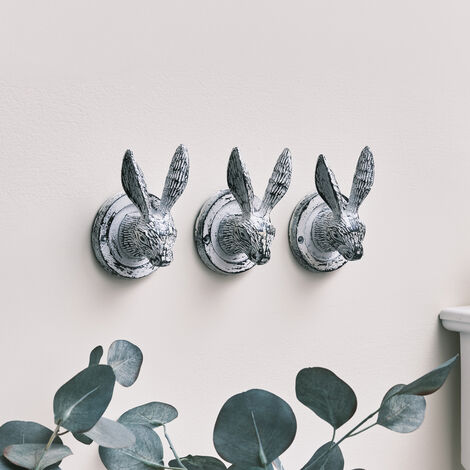 Set of 3 Silver Metal Giraffe Wall Hooks