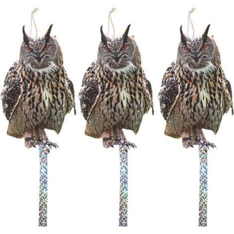 Set of 3 bird repellents - Pigeon and owl repellent - Reflective - With owl-shaped bell