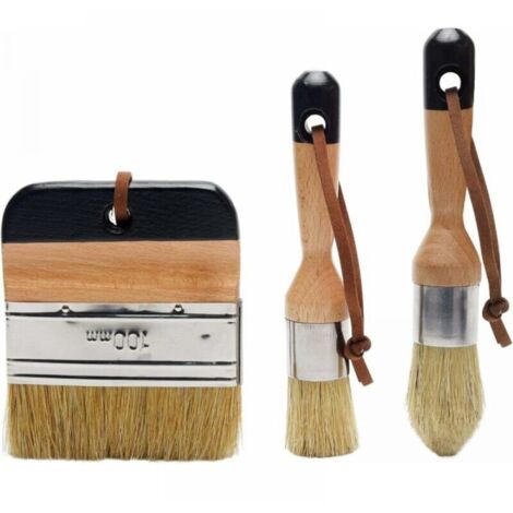 Set of 3 Chalk and Wax Brushes - Natural Bristles - Wooden Handle - Chalk Paint and Wax Brushes - Wooden Furniture Brushes - Interior Design