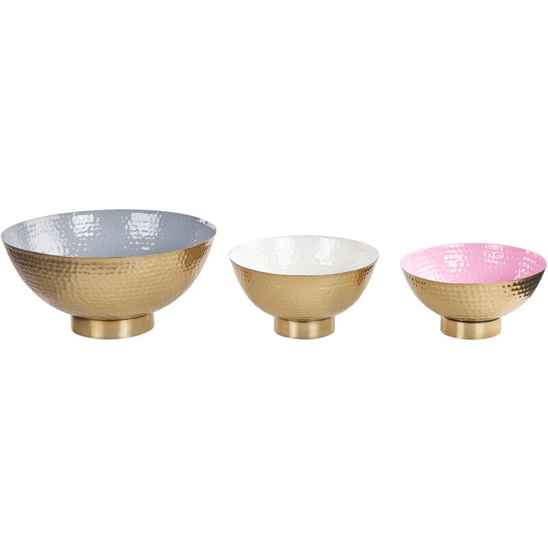 Set of 3 Decorative Metal Bowls Round Dish Hammered Gold Baru