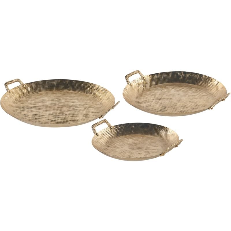 Set of 3 Decorative Trays Trinket Jewellery Dish Metal Textured Gold Deoria