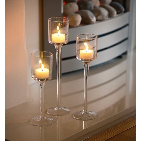 Set of 3 Elegant Tea Light Glass Candle Holders Wedding Table Centrepiece