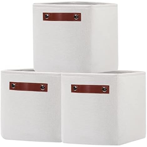 Set of 3 Fabric Storage Box, 30×30×30cm Foldable Storage Basket with Handles, for Clothes, Toys, Shelves, Cabinets, White