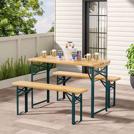 main image of "Set of 3 Garden Folding Wooden Bench Table Chairs Set"