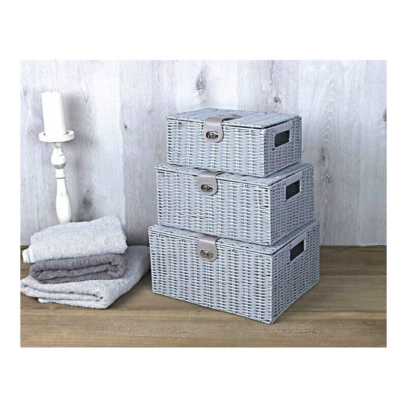 Set of 3 Grey Wicker Baskets for Storage and Hampers