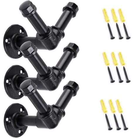 Set of 3 Heavy Duty Industrial Quality Tubular Coat Hooks - Wall Mounted - Vintage Style (V Shape)