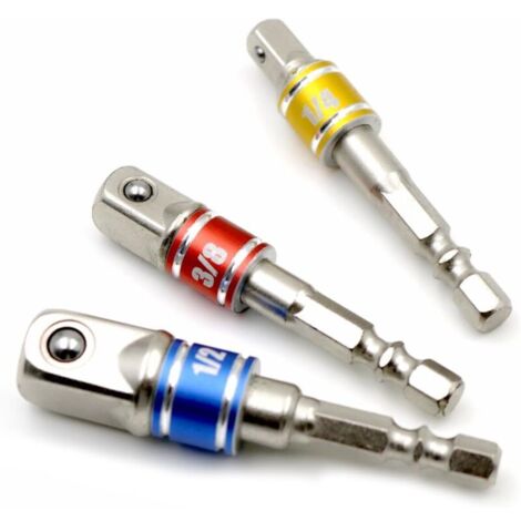 Set of 3 impact socket adapters for 1/4", 3/8" and 1/2" nut drivers