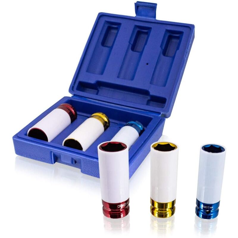 Set of 3 impact sockets socket wrench car wheel change car for impact wrench or torque wrench 1/2 (17 mm / 19 mm / 21 mm)