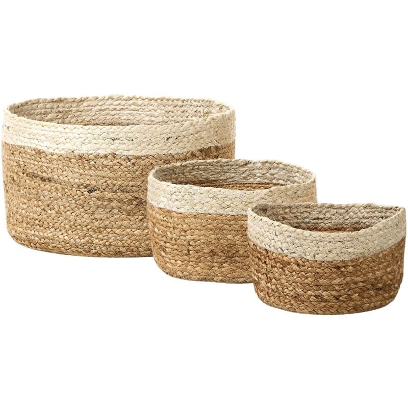 Set of 3 Jute Storage Boxes Laundry Basket Bin Accessory Natural Beige Tajori