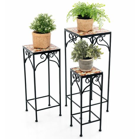 Set of 3 Metal Plant Stand Set Plant Indoor Mosaic Flower Display Holder