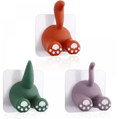 Set of 3 Multipurpose Animal Tail Hooks, Self-Adhesive Wall Hooks, Toothbrush Holder, Kitchen Bathroom Towel Hanging Hooks