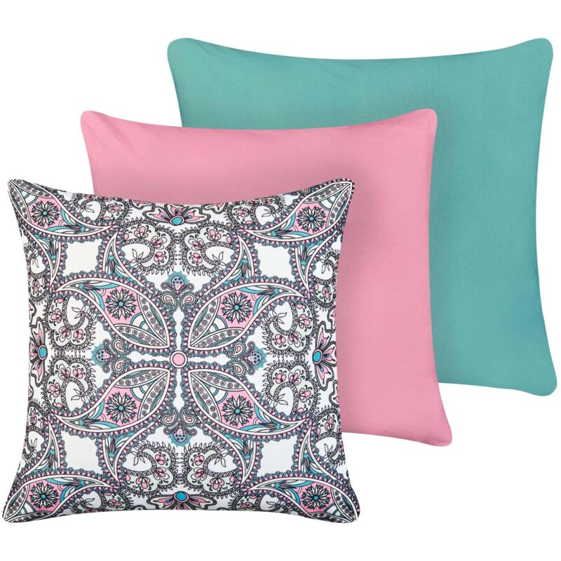 Beliani - Set Of 3 Outdoor Throw Cushions Garden Accessories Multicolour Tide