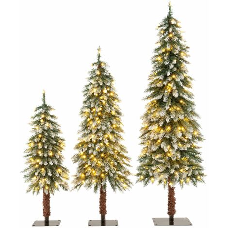 Set of 3 Pre-Lit Artificial Christmas Tree Slim Xmas Decora Tree 3 FT/ 4 FT/ 5FT