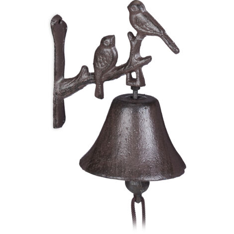 Set of 3 Relaxdays Cast Iron Doorbells, Antique Bird Look, Clear Sound, Garden Ornament, Weatherproof, Brown