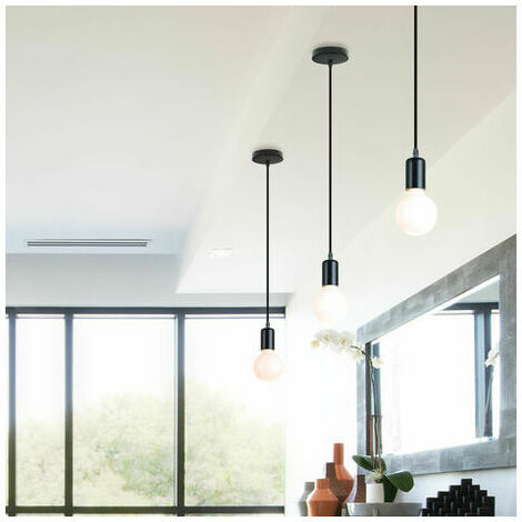 Set of 3 Retro Industrial Pendant Metal Chandelier Ceiling Light E27 for Bedroom Kitchen Living Room Bar Black - Black