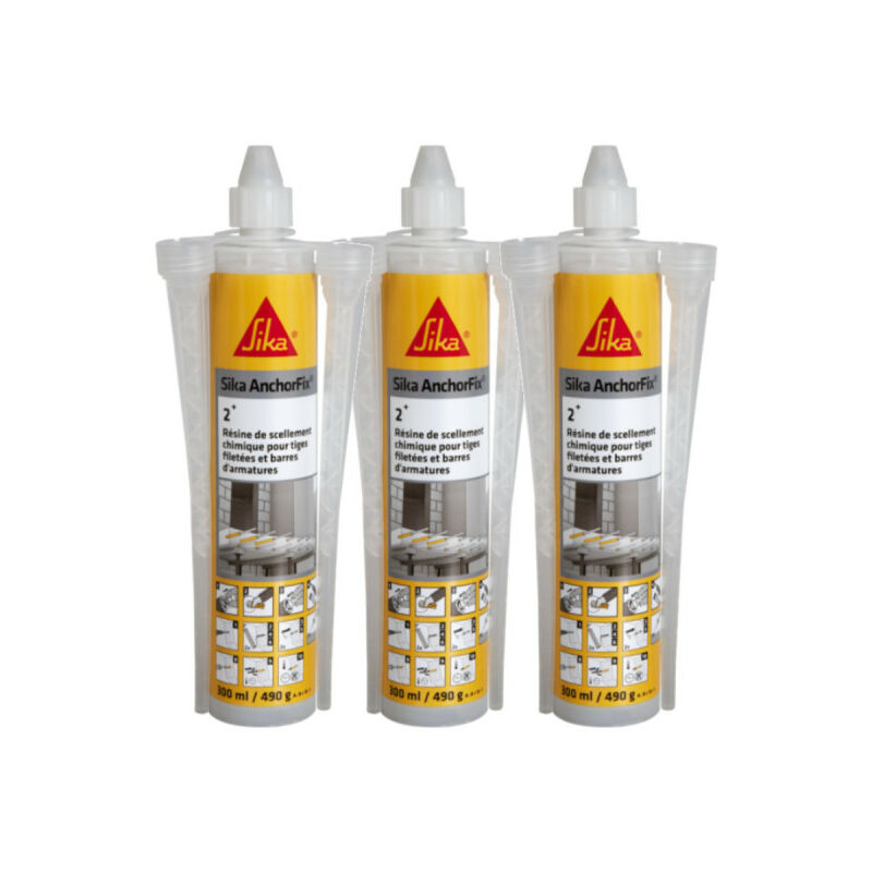 Sika - Set of 3 AnchorFix 2 Plus Chemical Sealing Resins - Grey - 300 ml
