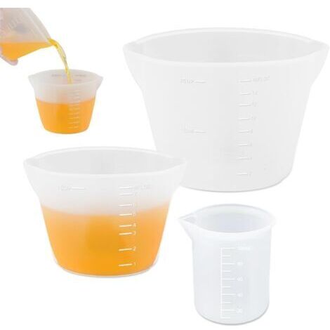 Set of 3 Silicone Measuring Cups with Double Graduation, 100 ml/250 ml/500 ml Epoxy Resin Measuring Cups, Reusable Silicone Measuring Cups for Casting Epoxy Resin Moulds, DIY, Laboratory, Kitchen