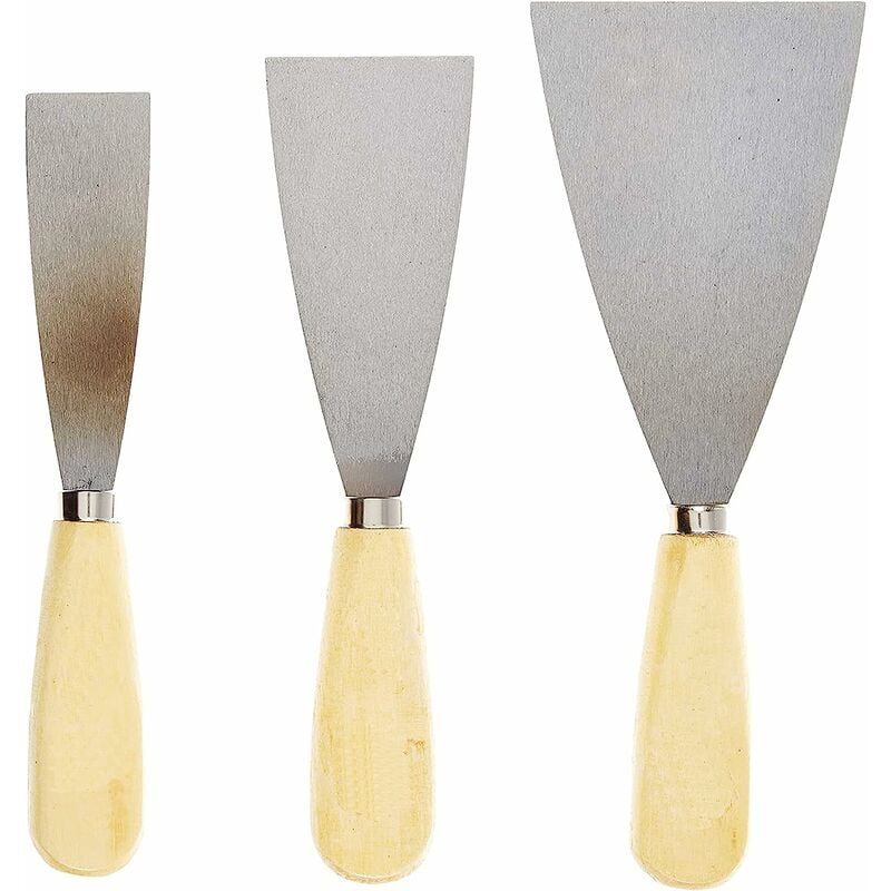 Osqi - Set of 3 spatulas Knife for Stripping, Coating, Smoothing, Puttying, Butchering, Scraping, Unsticking, Sanding Wooden handle 3 sizes 7cm, 5cm,