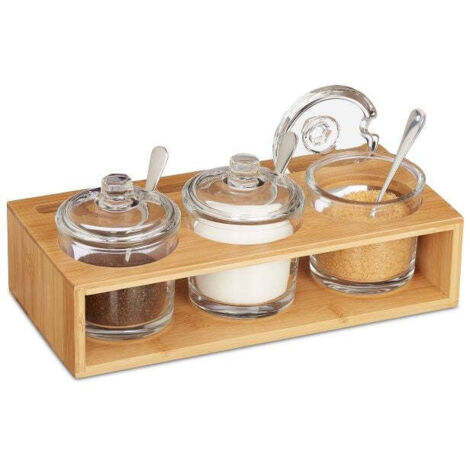 Set of 3 spice jars with bamboo holder