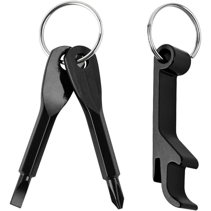 Neige - Set of 3 Stainless Steel Key Holder Screwdriver Pocket Keys (Flat Head + Phillips Head) with Key Ring and Bottle Opener (Black)