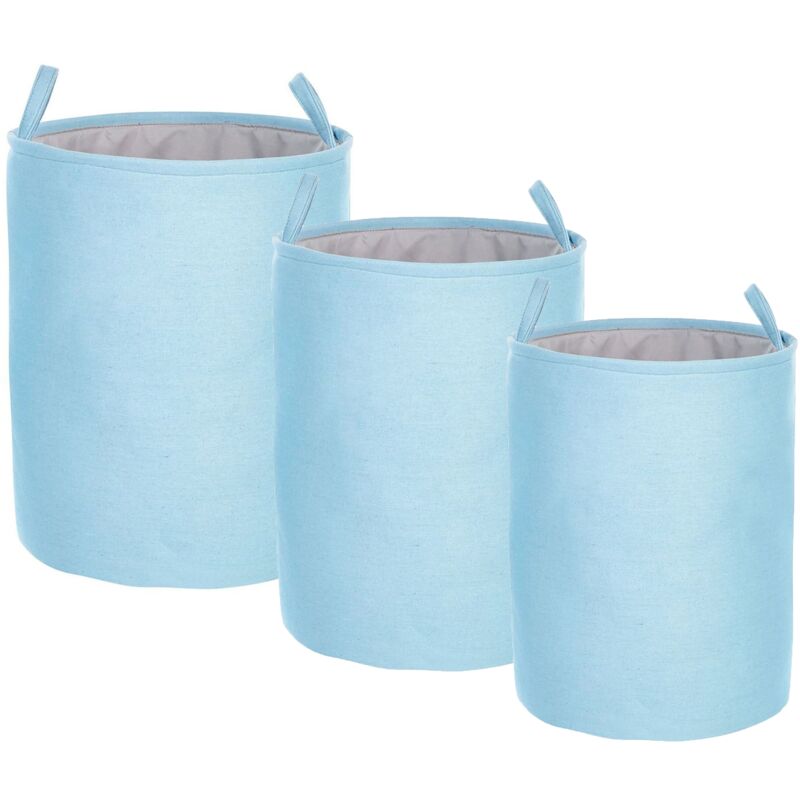 Set of 3 Storage Laundry Basket Bin Drawstring with Handles Blue Archa