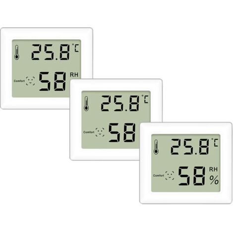 Set of 3 thermo-hygrometers, ultra-thin thermometer and hygrometer, digital hygrometer, indoor thermometer for vertical or wall mounting