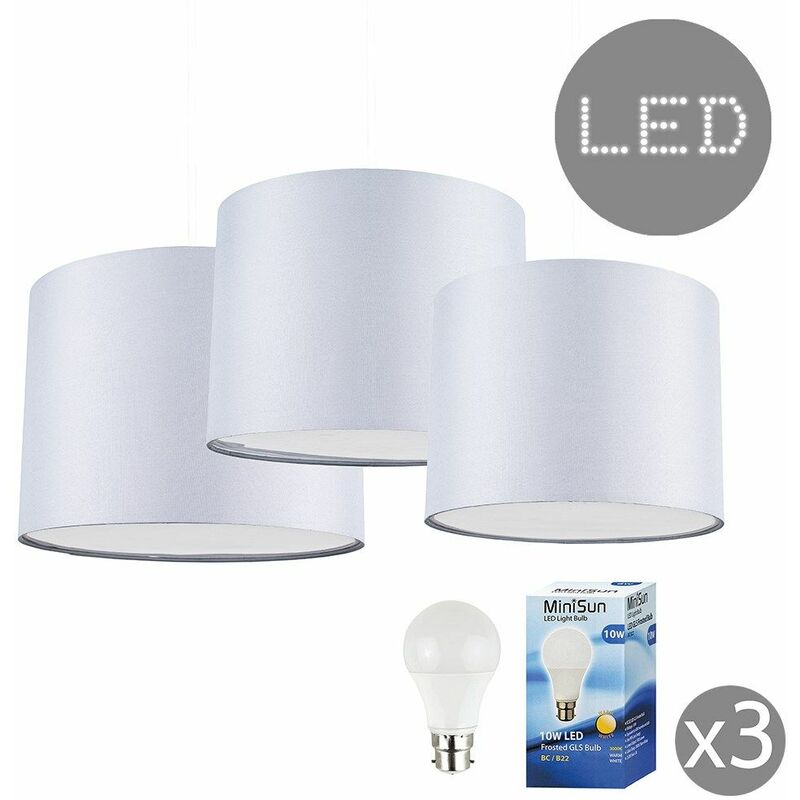 Set Of 3 Grey Pendant Ceiling Light Shades with Diffusers - Add LED Bulb