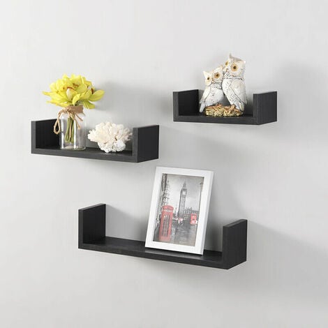 3-Pack Small Floating Shelves for Wall, Plastic Small Black Shelf