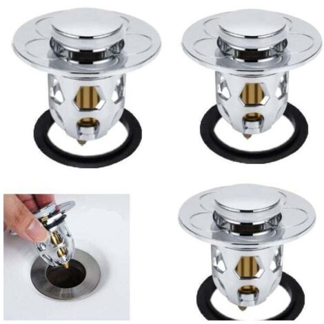 Set of 3 Universal Sink Drains, Telescopic Filter, Sink Plug, Sink Plug, Sink Plug Ø 34-40 mm, Silver MUMU