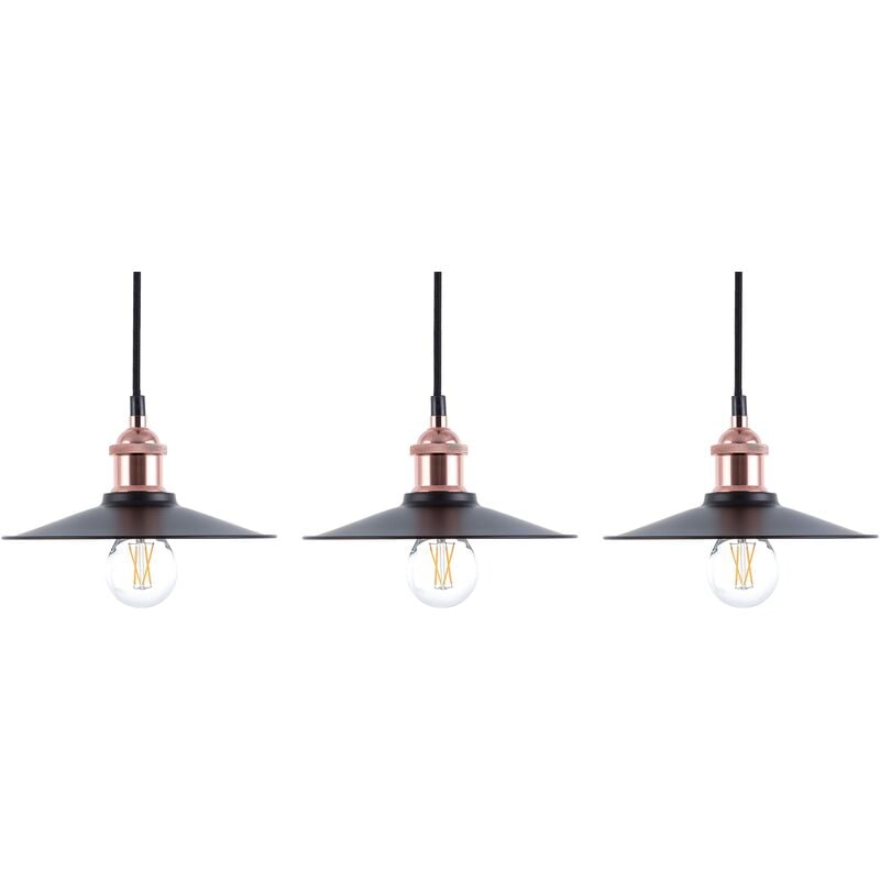 Beliani - Set of 3 Vintage Industrial Pendant Lamps Light Exposed Bulb Black Swift s - Black