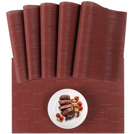 Set of 3 Washable Placemats - Heat Resistant PVC - with Matching Table Runner and Coasters - for Kitchen and Restaurant - Red
