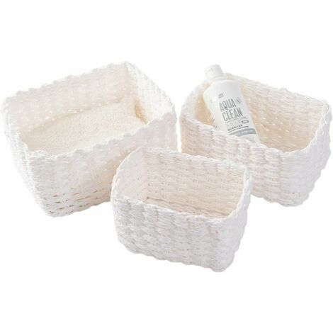 Set of 3 Woven Storage Baskets Makeup Accessories Bathroom Changing Table Small Storage Basket (White)