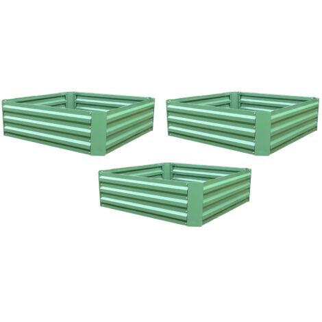 Set of 3 x Metal Raised Vegetable Beds in Green (100cm x 100cm x 30cm)