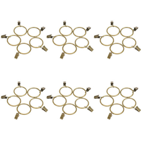 Set of 30 Bronze Curtain Rings, Inner Diameter 35mm, with Sturdy Decorative Metal Curtain Clips/Hooks, Including Washers for Bathroom Curtains