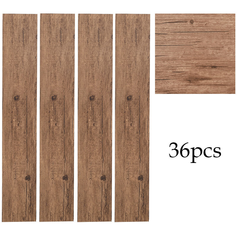 Set of 36 Planks PVC Self-stick Waterproof Floor Flooring Plank, Brown