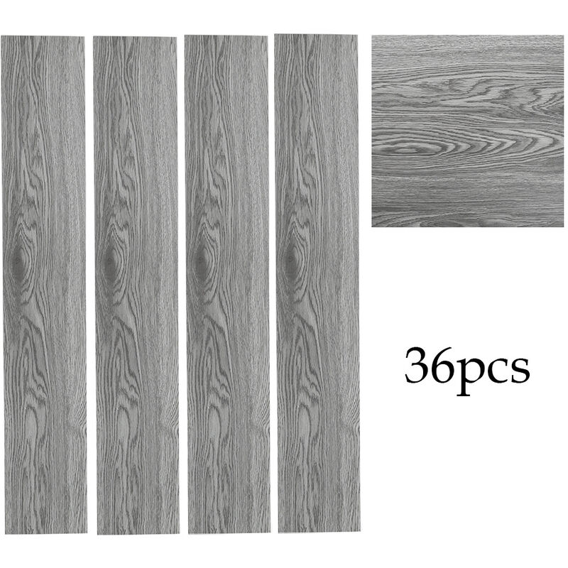 Set of 36 Planks PVC Self-stick Waterproof Floor Flooring Plank, Light Grey