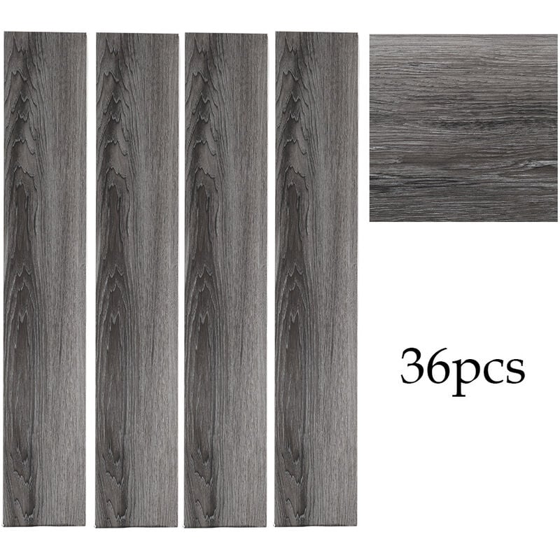 Set of 36 Planks pvc Self-stick Waterproof Floor Flooring Plank, Dark Grey